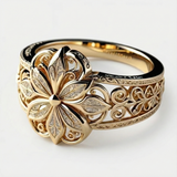 Daniela - Gold ring with exotic floral design and cubic zirconia