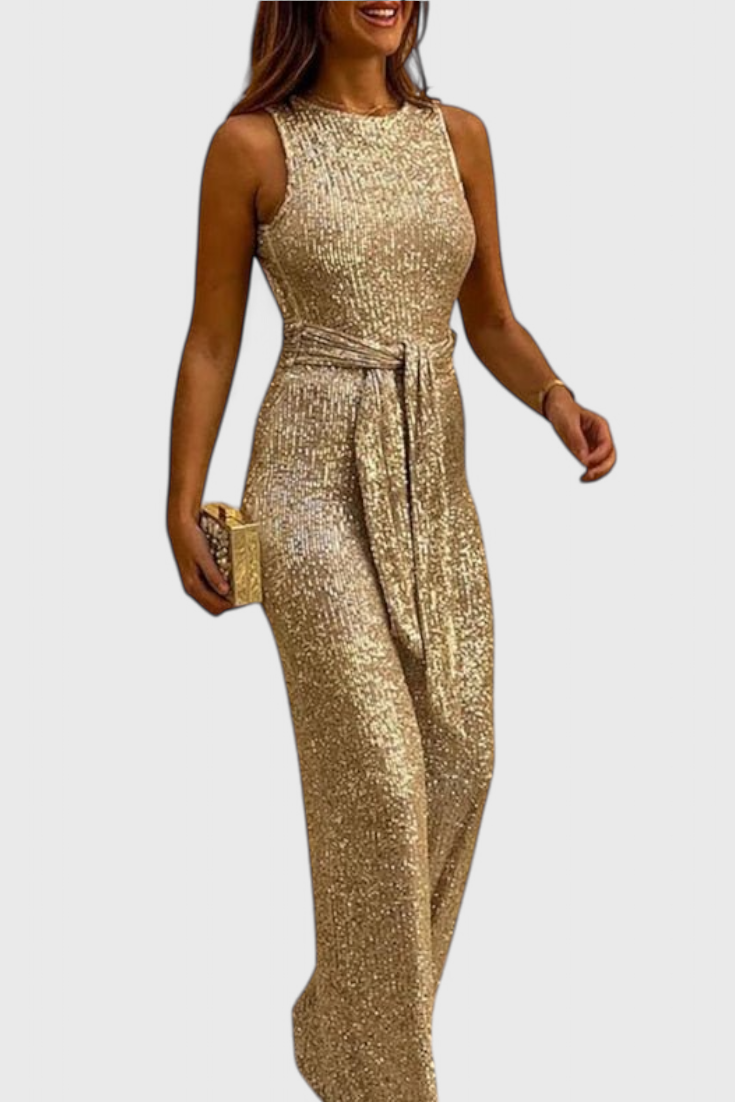 Adele Sequin Jumpsuit with Adjustable Waist