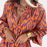 Yasmine Mono Mini with Ruffles and Ikat Print