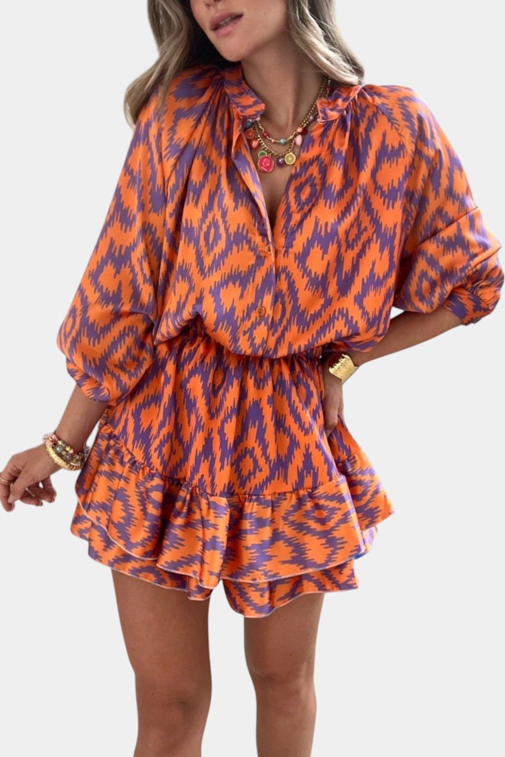 Yasmine Mono Mini with Ruffles and Ikat Print
