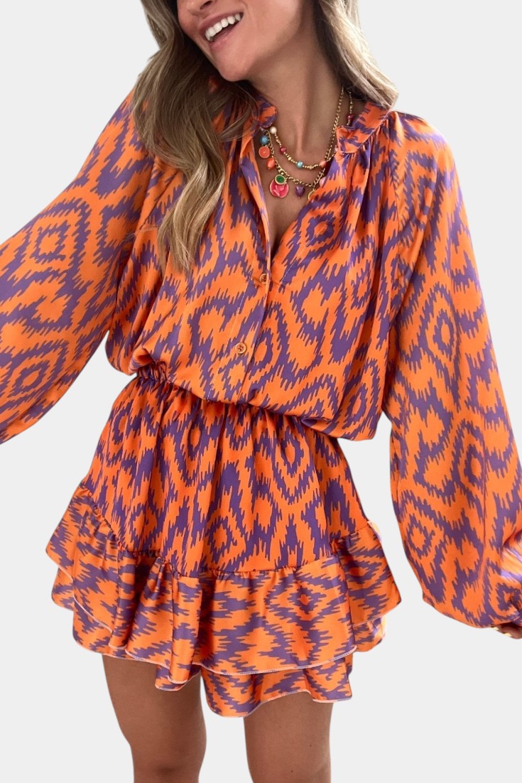 Yasmine Mono Mini with Ruffles and Ikat Print