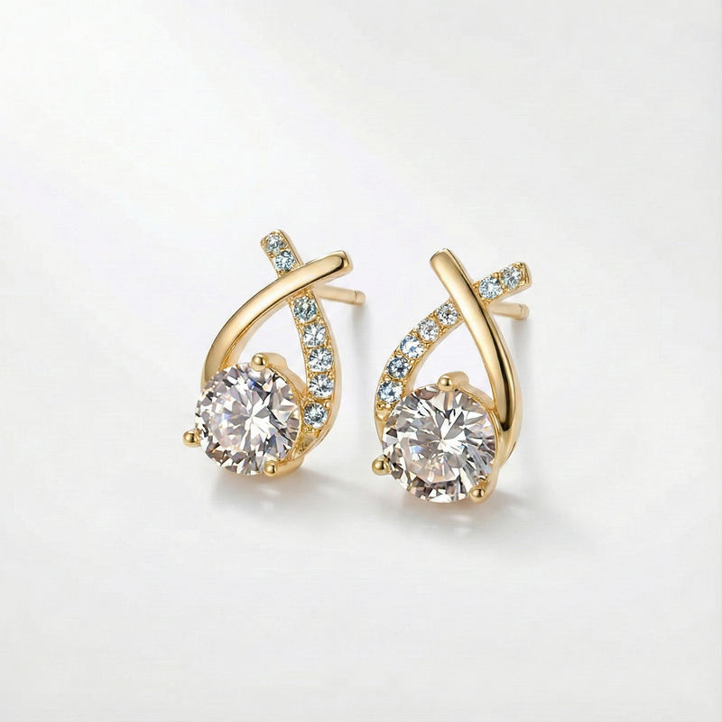 Leni - Gold Earrings with Cross and Sparkling Zirconias