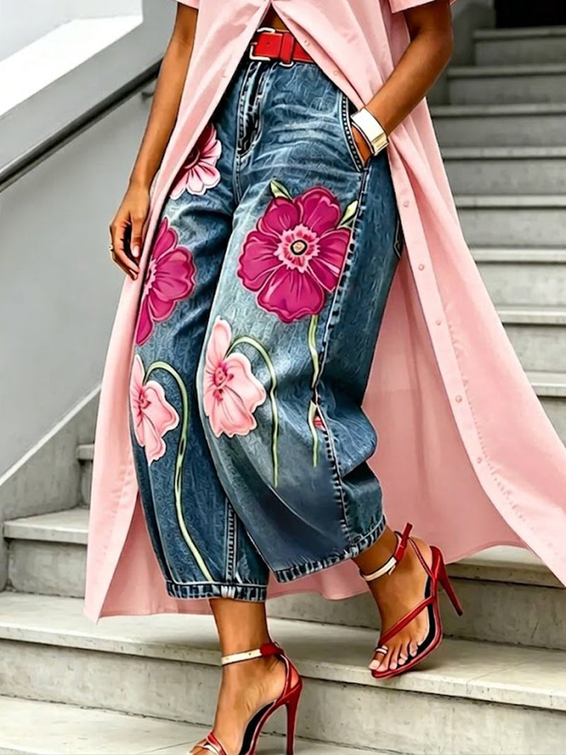 LETI | Casual Printed Jeans Pink
