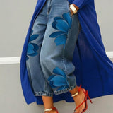 AMALIA | Casual Jeans with Artistic Blue Print
