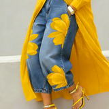 AMALIA | Casual Jeans with Artistic Yellow Print