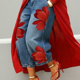 AMALIA | Casual Jeans with Red Artistic Print