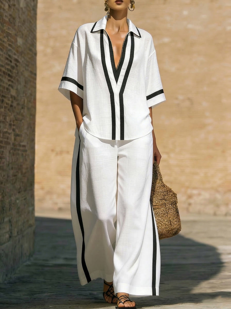 TEVA ™ | LINEN AND COTTON SHIRT AND WIDE PANTS SET