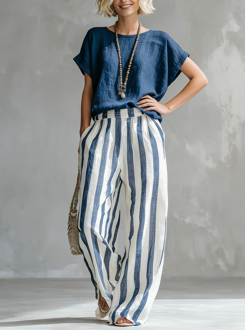 STRAVA™ | Two-piece cotton-linen striped set