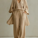 EDUA™ | Cotton and Linen Wide-Leg Pants Set