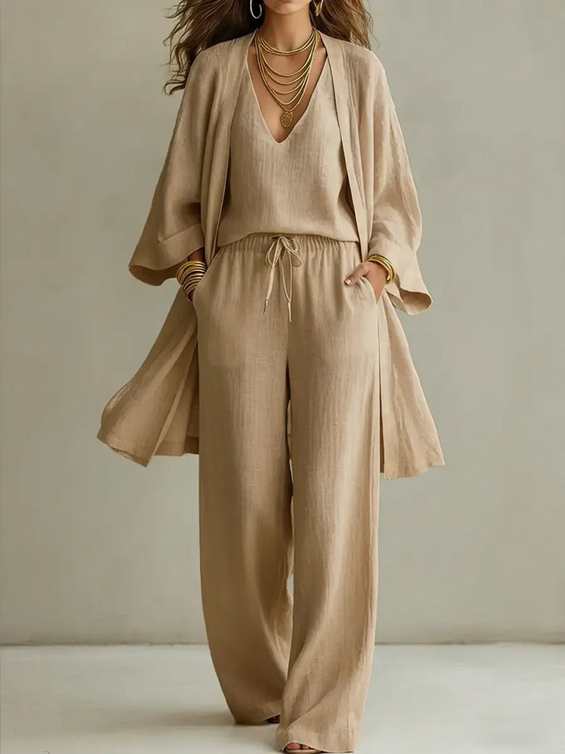 EDUA™ | Cotton and Linen Wide-Leg Pants Set