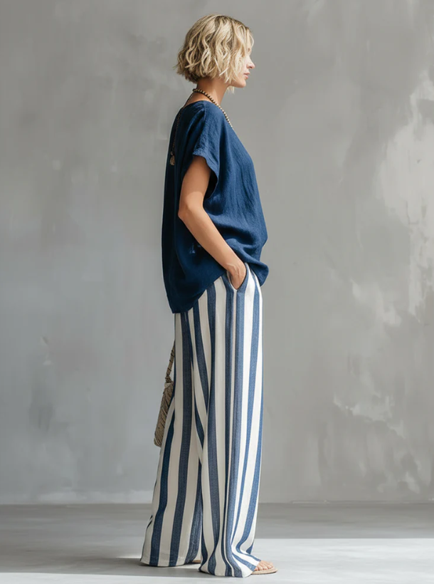 STRAVA™ | Two-piece cotton-linen striped set