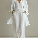 EDUA™ | Cotton and Linen Wide-Leg Pants Set