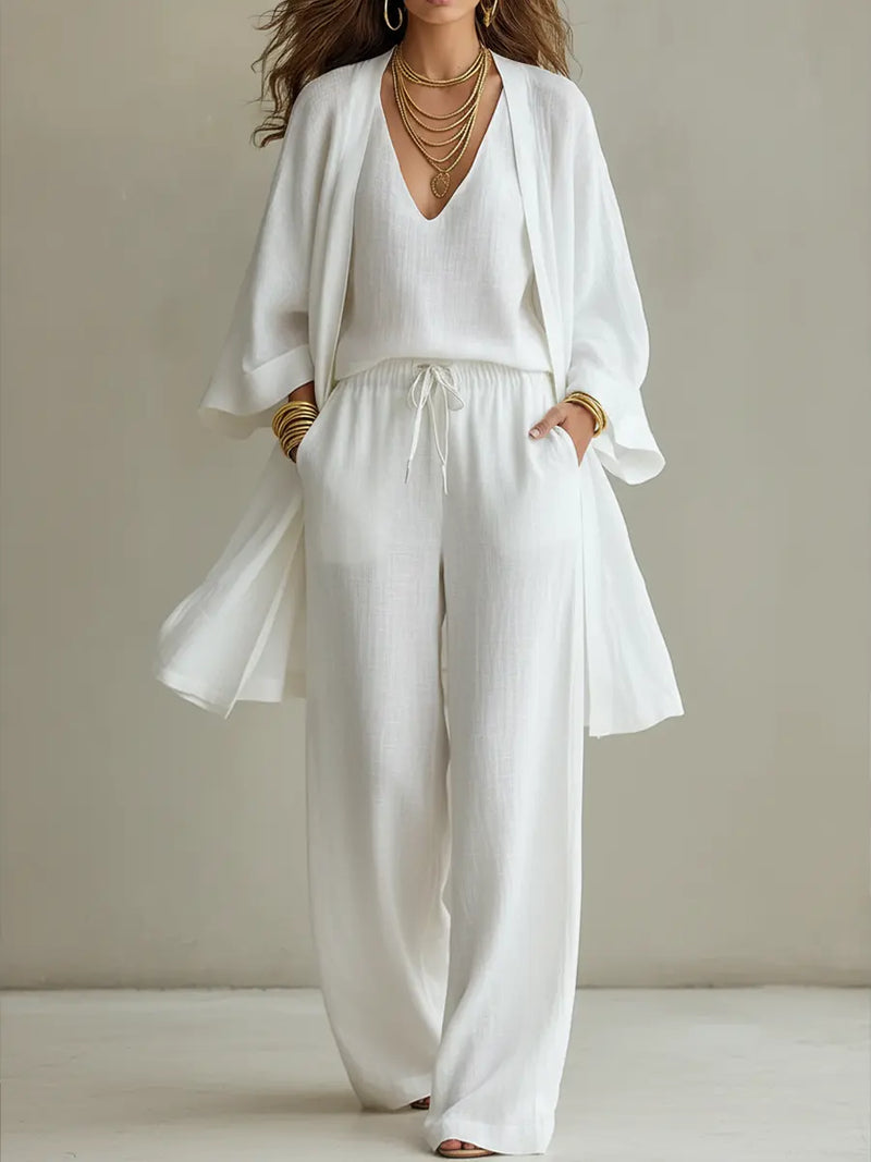 EDUA™ | Cotton and Linen Wide-Leg Pants Set