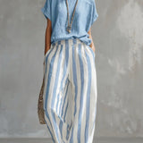 STRAVA™ | Two-piece cotton-linen striped set