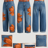 AMALIA | Casual Jeans with Artistic Orange Print