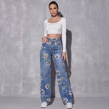 FLOR  | Straight Leg Jeans with Floral Print