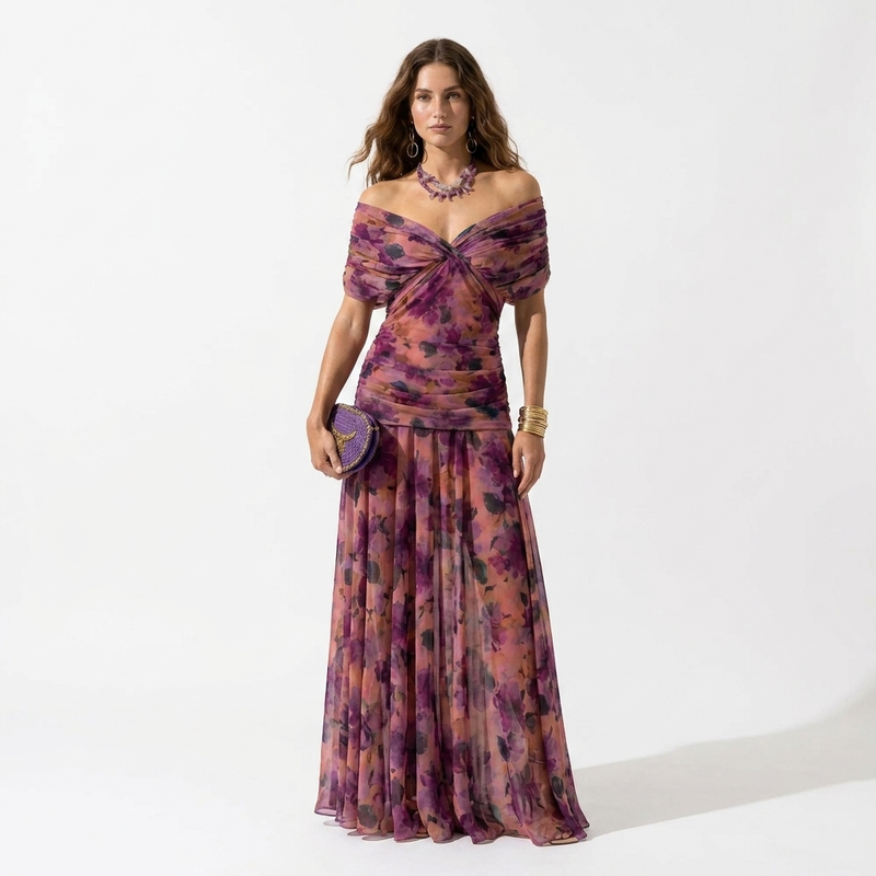 Xénia - Elegant long dress with V-neck