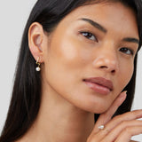 Silver earrings with transparent drop design.