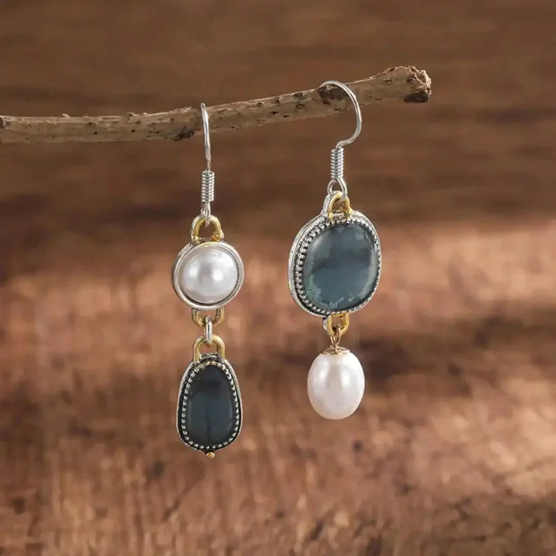 Vintage Pearl and Blue Stone Earrings
