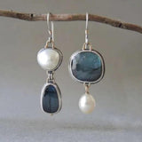 Vintage Pearl and Blue Stone Earrings